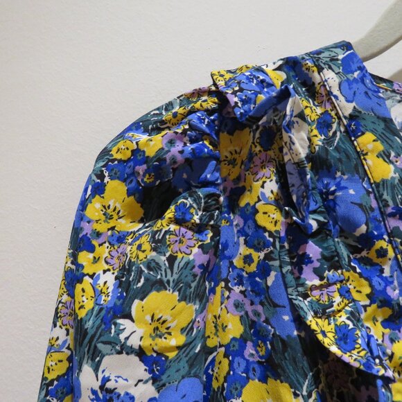 MELLODAY Ditsy Blue Yellow Floral Tiered Ruffle Maxi Dress Boho Cottagecore Trad - Picture 4 of 14